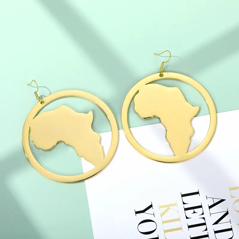 African Map Big Earrings