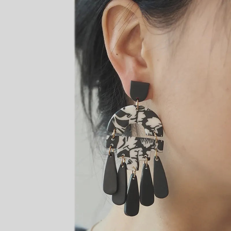 Black White Abstract Earrings