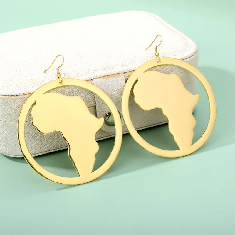 African Map Big Earrings