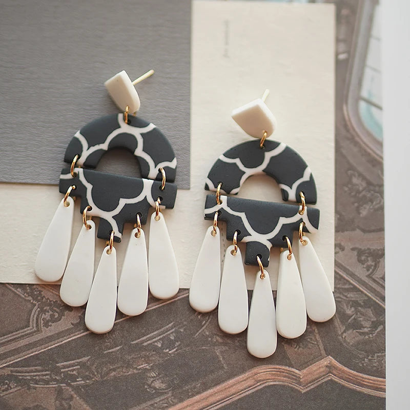 Black White Abstract Earrings