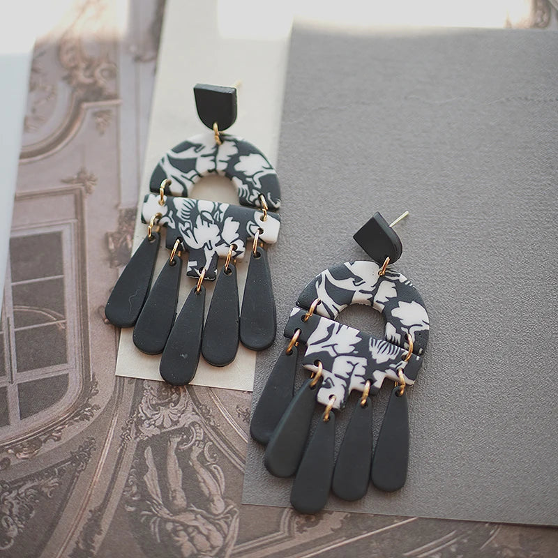 Black White Abstract Earrings