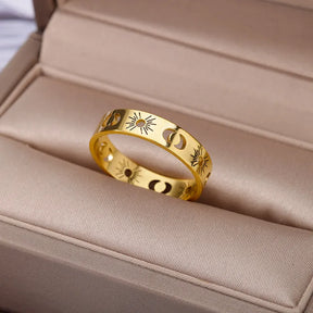 Vintage Gold Sun Moon Ring