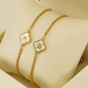 Mother Of Pearl Clover Initial Charm Bracelet