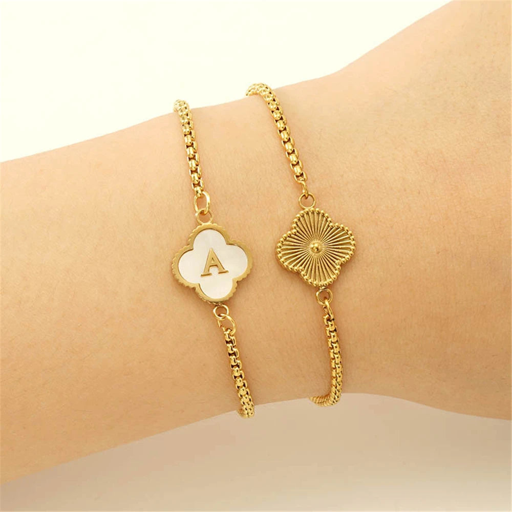 Mother Of Pearl Clover Initial Charm Bracelet