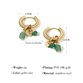 18K Gold Plated Hoop Earrings w/ Natural Green Stone